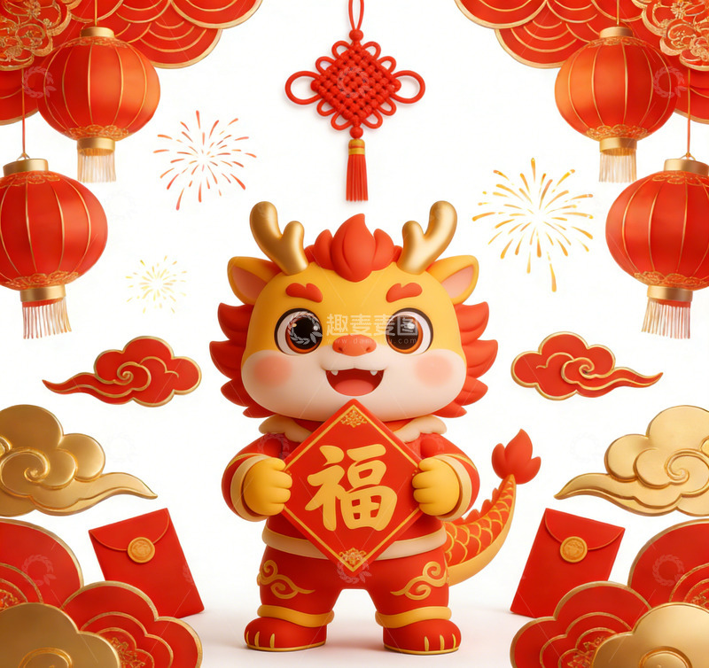 高清大图下载【趣麦麦图】喜庆龙年新年插画