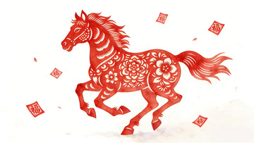剪纸风奔马福字装饰画