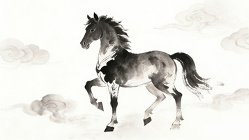 水墨画骏马奔腾国画艺术素材