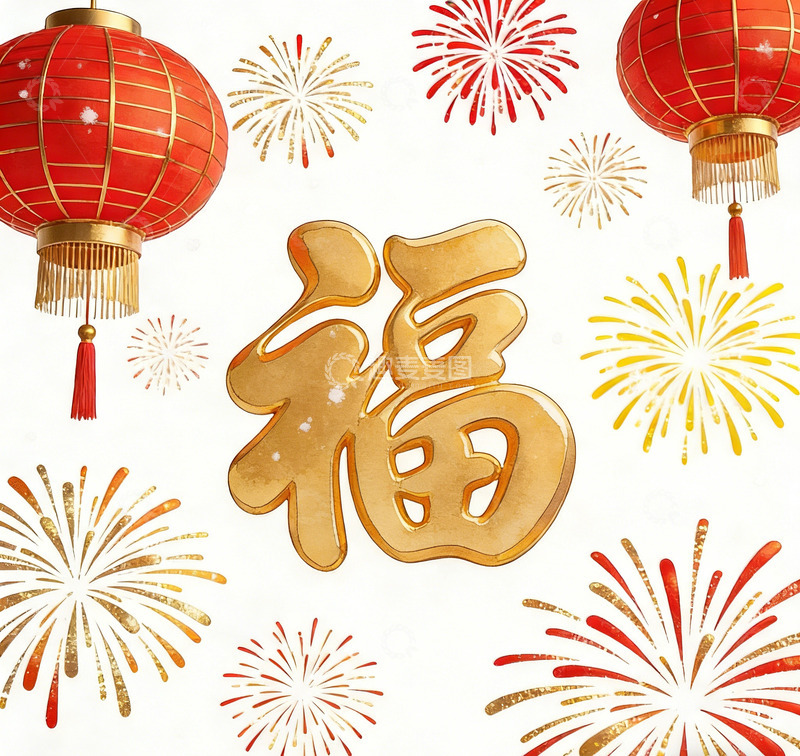 高清大图下载【趣麦麦图】喜庆春节福字烟花图案