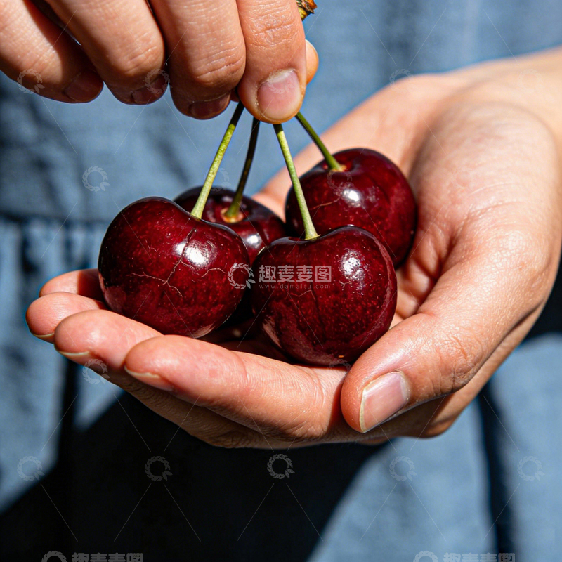 高清大图下载【趣麦麦图】手中樱桃新鲜特写