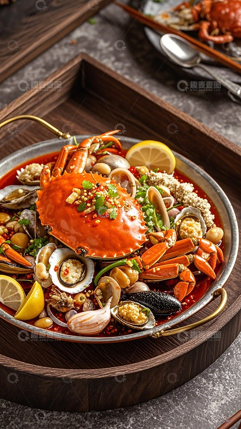 高清大图下载【趣麦麦图】海鲜盛宴香辣蟹炒贝壳