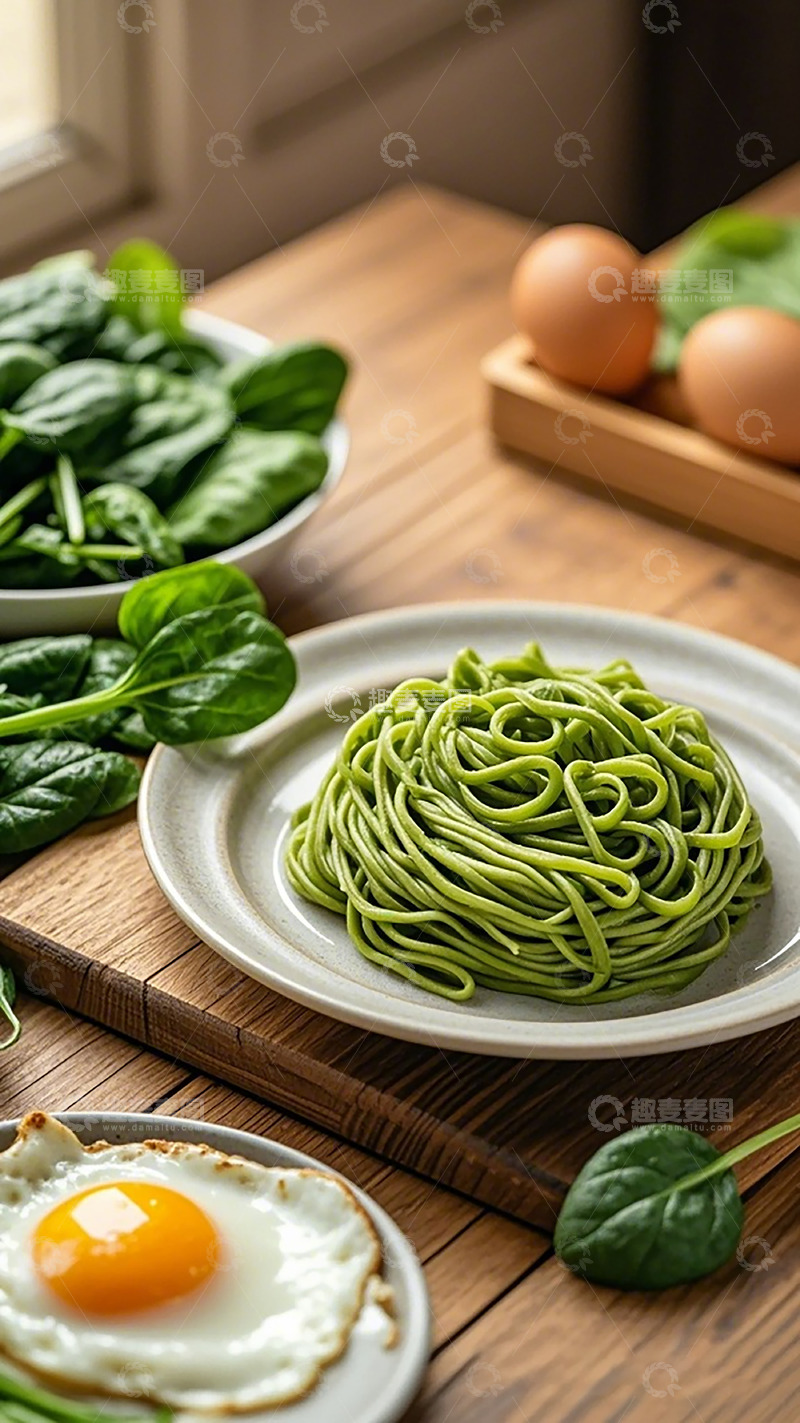 高清大图下载【趣麦麦图】绿色意面美食摄影