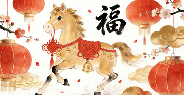 马年喜庆新春春节插画