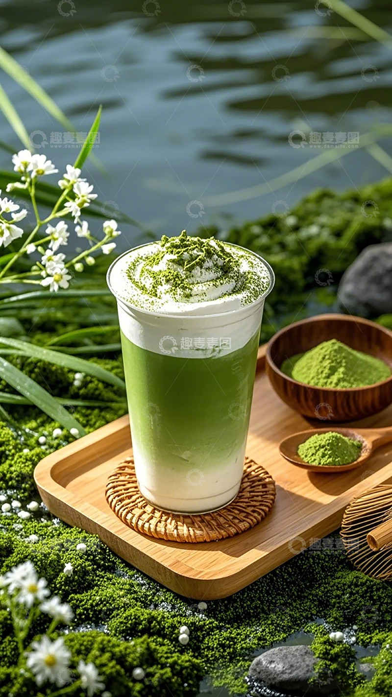 高清大图下载【趣麦麦图】自然风抹茶饮品摄影图片