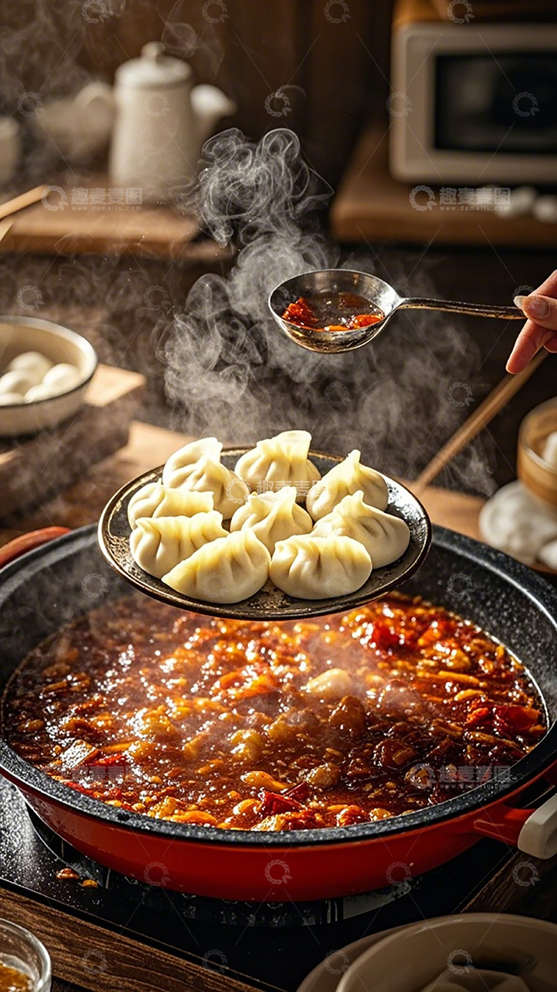 高清大图下载【趣麦麦图】热气腾腾火锅饺子美食摄影