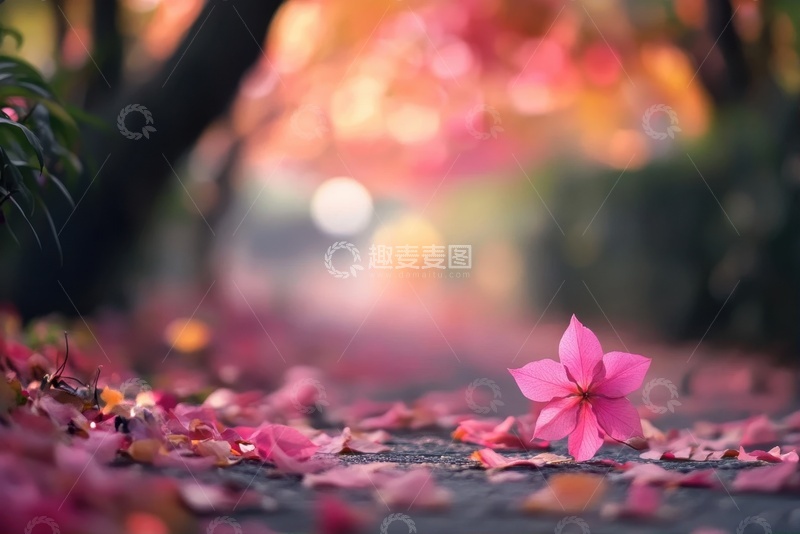 高清大图下载【趣麦麦图】道路上的粉色落花花瓣