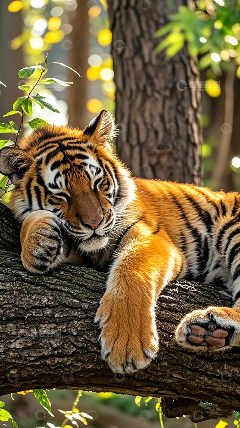 高清大图下载【趣麦麦图】森林虎崽悠闲时光