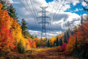 秋季户外森林里的电缆线