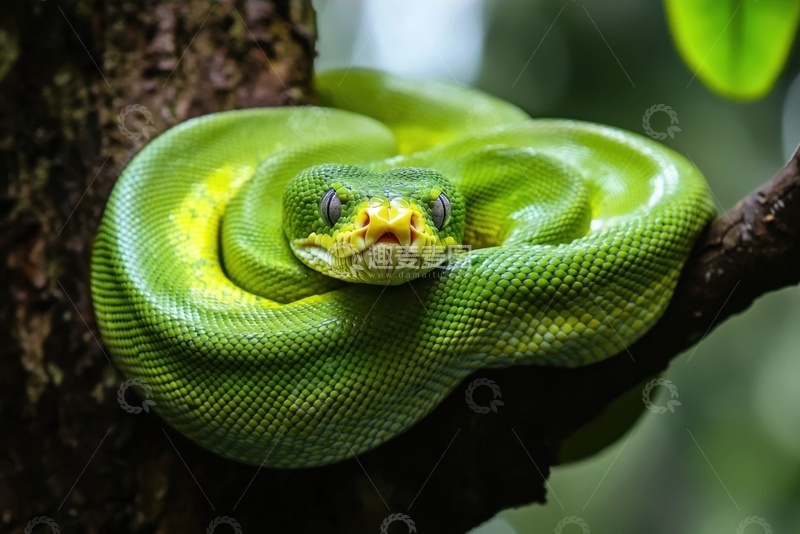高清大图下载【趣麦麦图】树枝上盘起来的小青蛇
