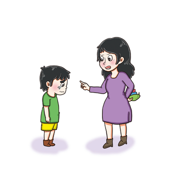 妈妈指责哭泣的小男孩插画