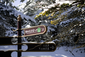 山间雪景指示牌冬日风光