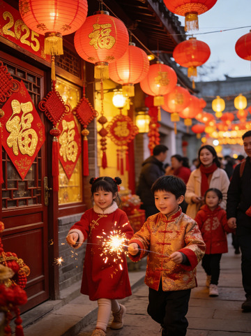 春节庆典红灯笼欢乐场景