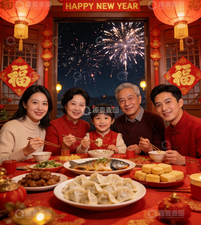 高清大图下载【趣麦麦图】春节团圆饭家庭聚餐摄影