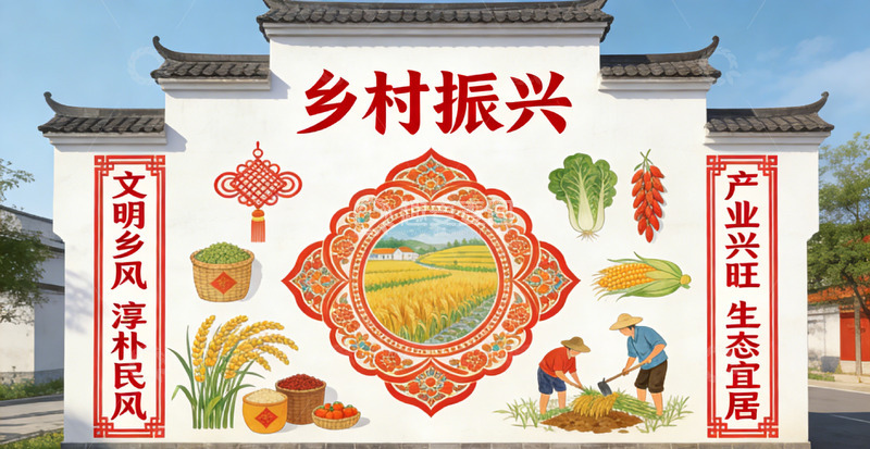 高清大图下载【趣麦麦图】乡村振兴宣传墙彩绘素材