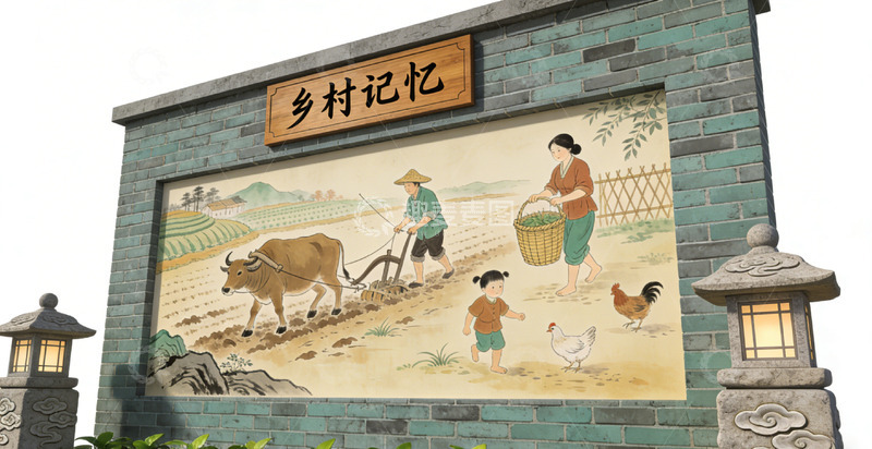 高清大图下载【趣麦麦图】乡村记忆壁画