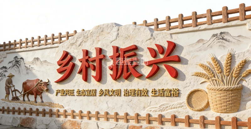 高清大图下载【趣麦麦图】乡村振兴浮雕艺术墙绘