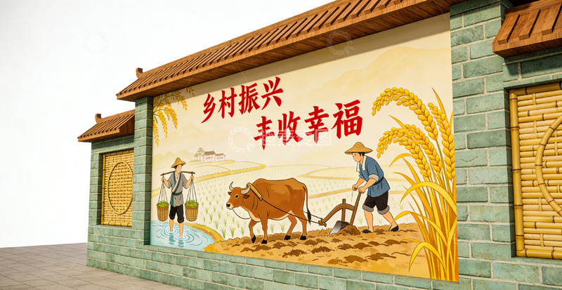 高清大图下载【趣麦麦图】乡村振兴彩绘墙设计素材