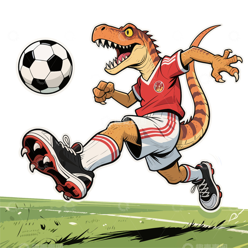 源文件下载【趣麦麦图】卡通恐龙足球运动插画设计素材