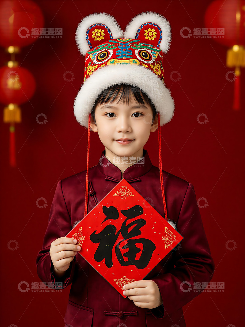 高清大图下载【趣麦麦图】春节喜庆儿童手持福字照