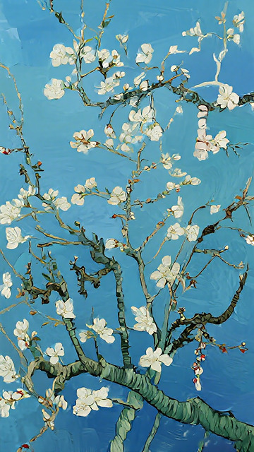 油画风杏花盛开自然风光