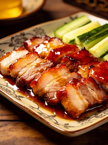 一盘叉烧肉美食