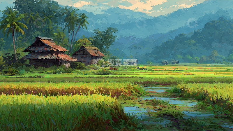 高清大图下载【趣麦麦图】山间稻田风光