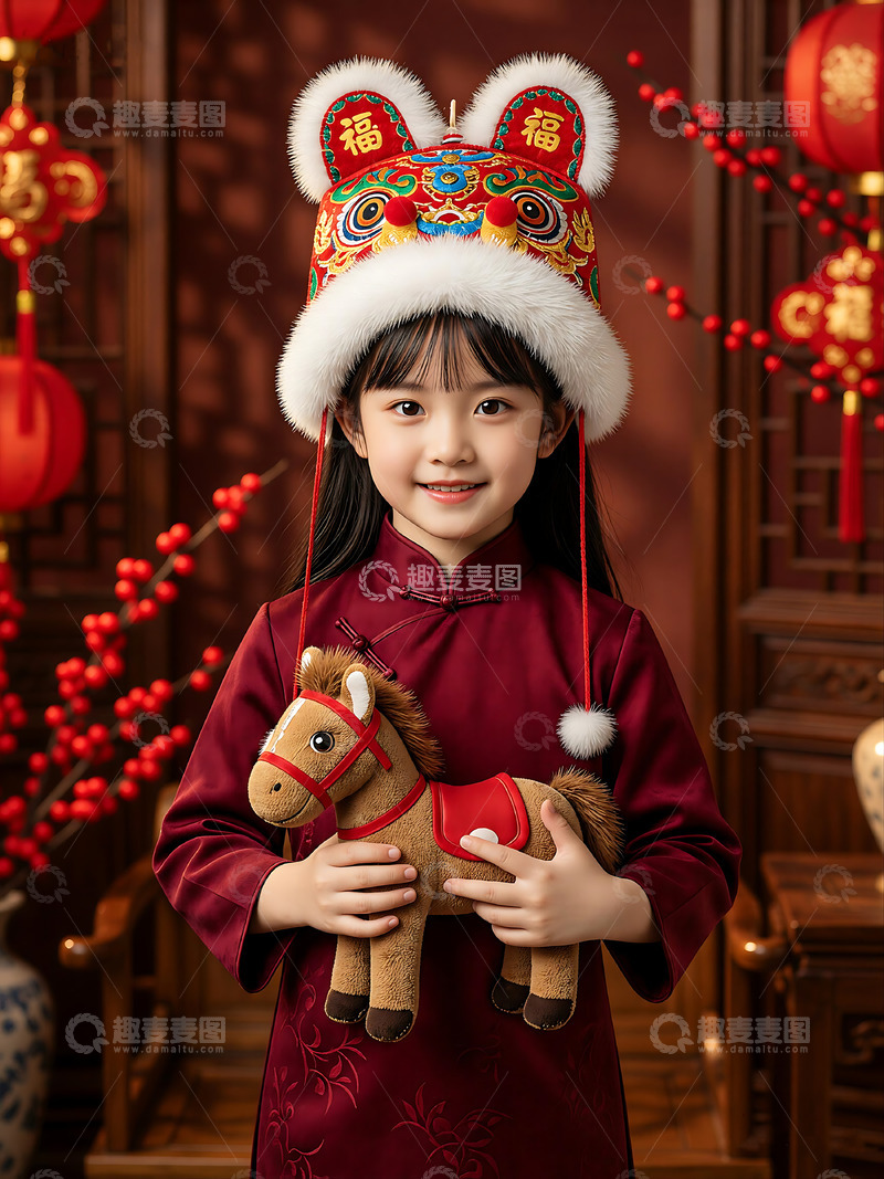 高清大图下载【趣麦麦图】喜庆新年女童古装玩偶照