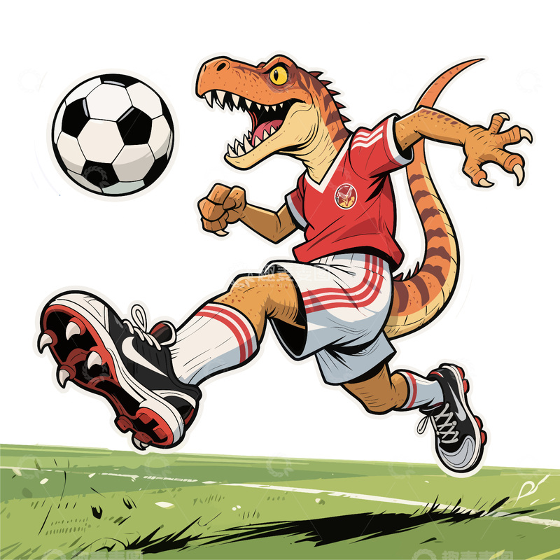 源文件下载【趣麦麦图】卡通鳄鱼踢足球插画