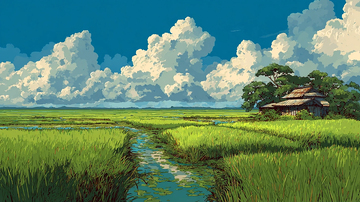 蓝天白云田园风光