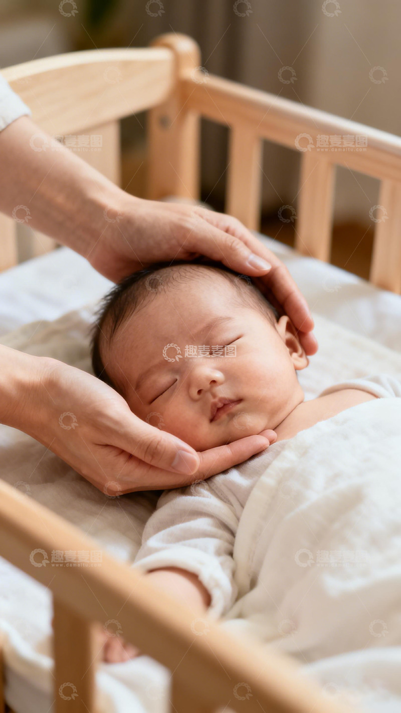 高清大图下载【趣麦麦图】温馨婴儿睡床安抚图