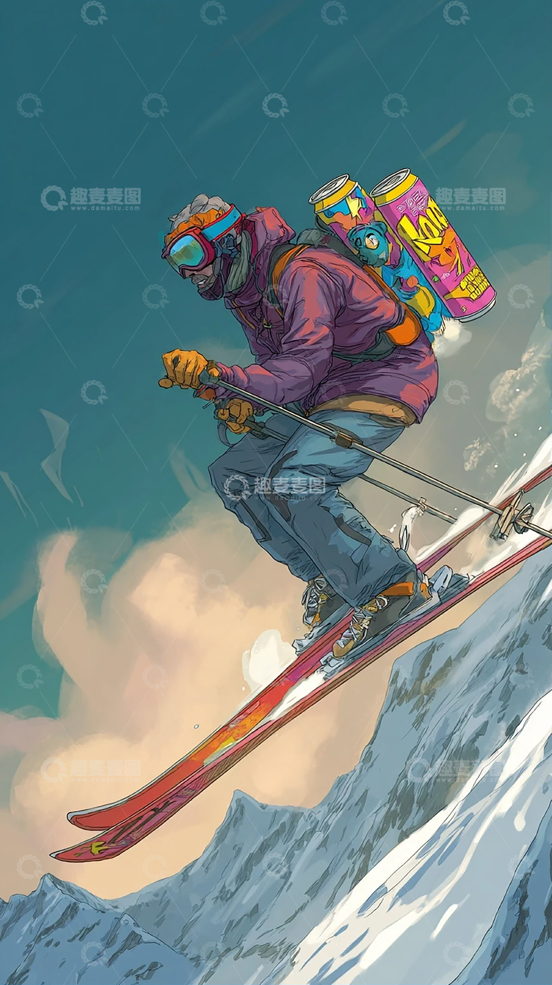 高清大图下载【趣麦麦图】极限滑雪冒险瞬间