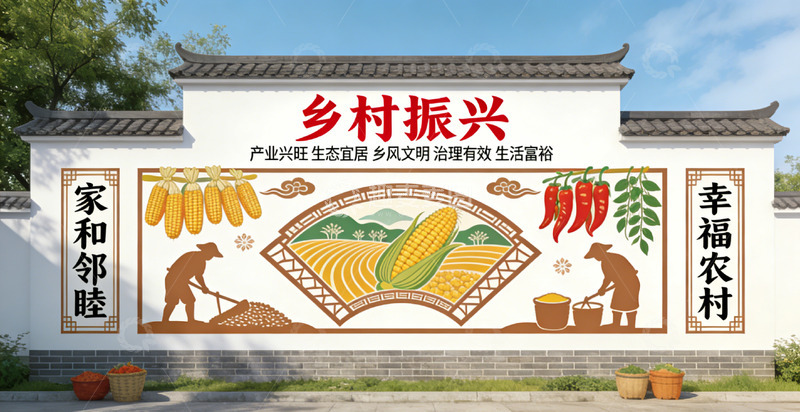 高清大图下载【趣麦麦图】乡村振兴宣传壁画设计