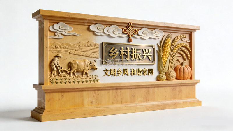高清大图下载【趣麦麦图】乡村振兴木雕装饰牌匾
