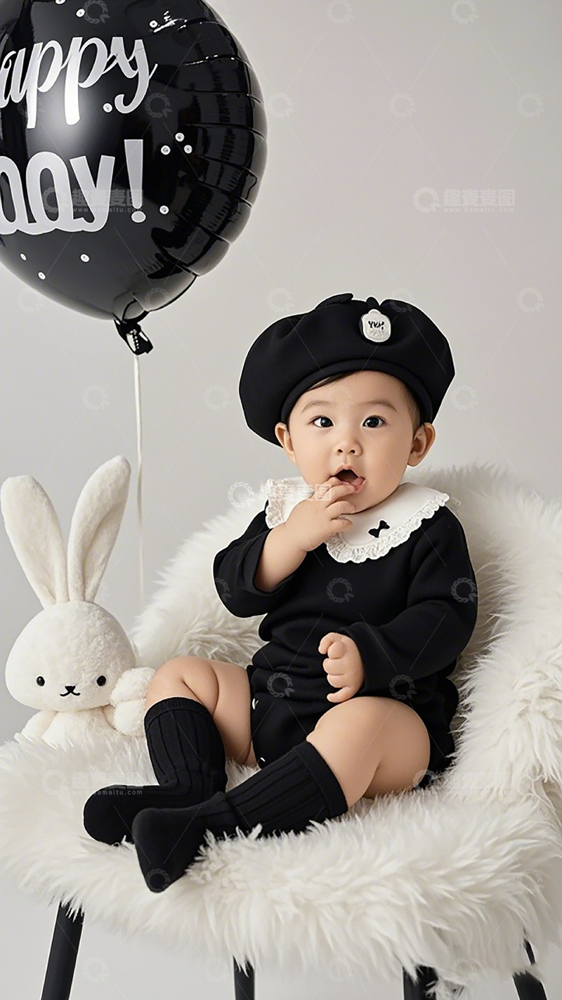 高清大图下载【趣麦麦图】黑白婴儿写真可爱宝宝