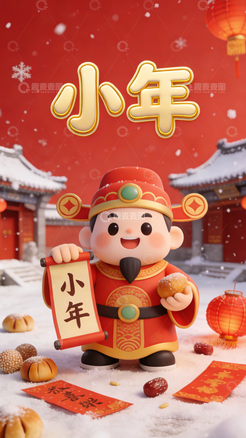 高清大图下载【趣麦麦图】喜庆中国风小年卡通形象设计素材