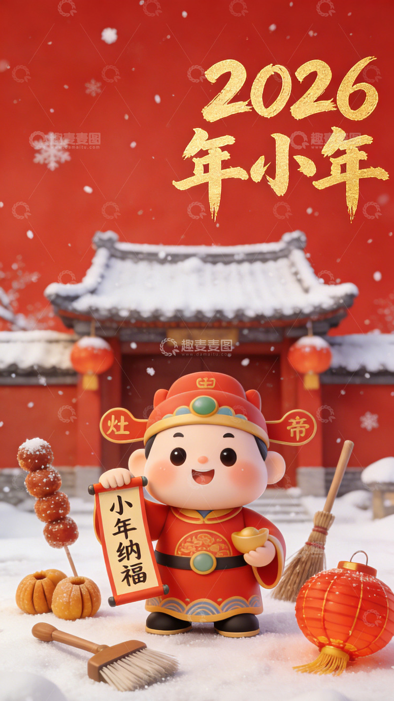 高清大图下载【趣麦麦图】2026年小年喜庆海报设计