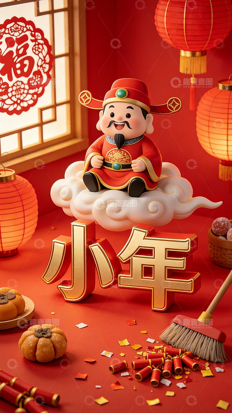 高清大图下载【趣麦麦图】喜庆小年财神吉祥插画