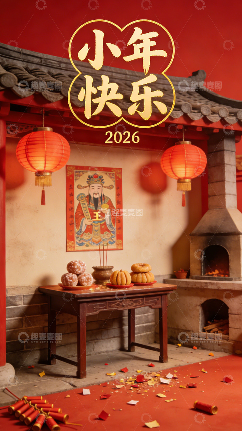 高清大图下载【趣麦麦图】传统春节小年庆祝场景