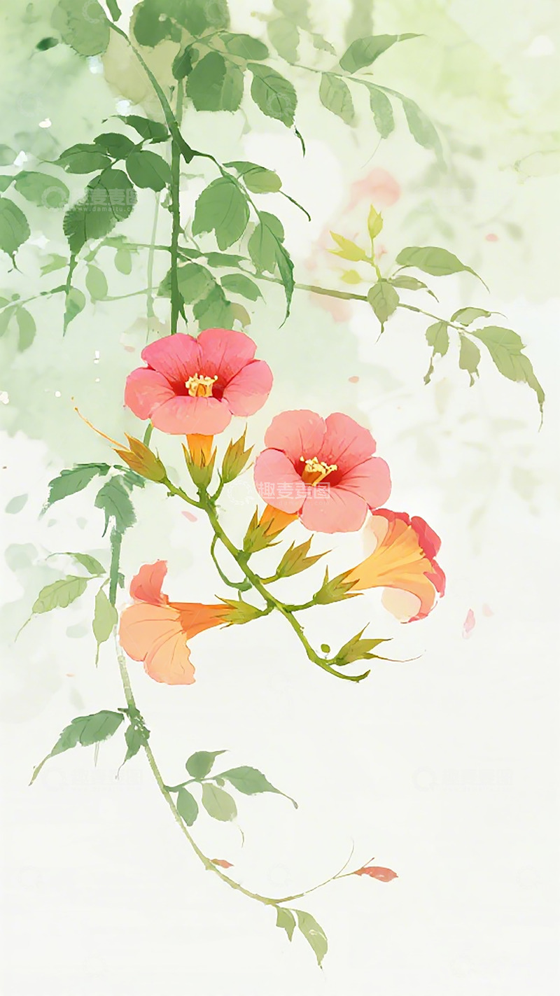 高清大图下载【趣麦麦图】水彩花卉插画壁纸