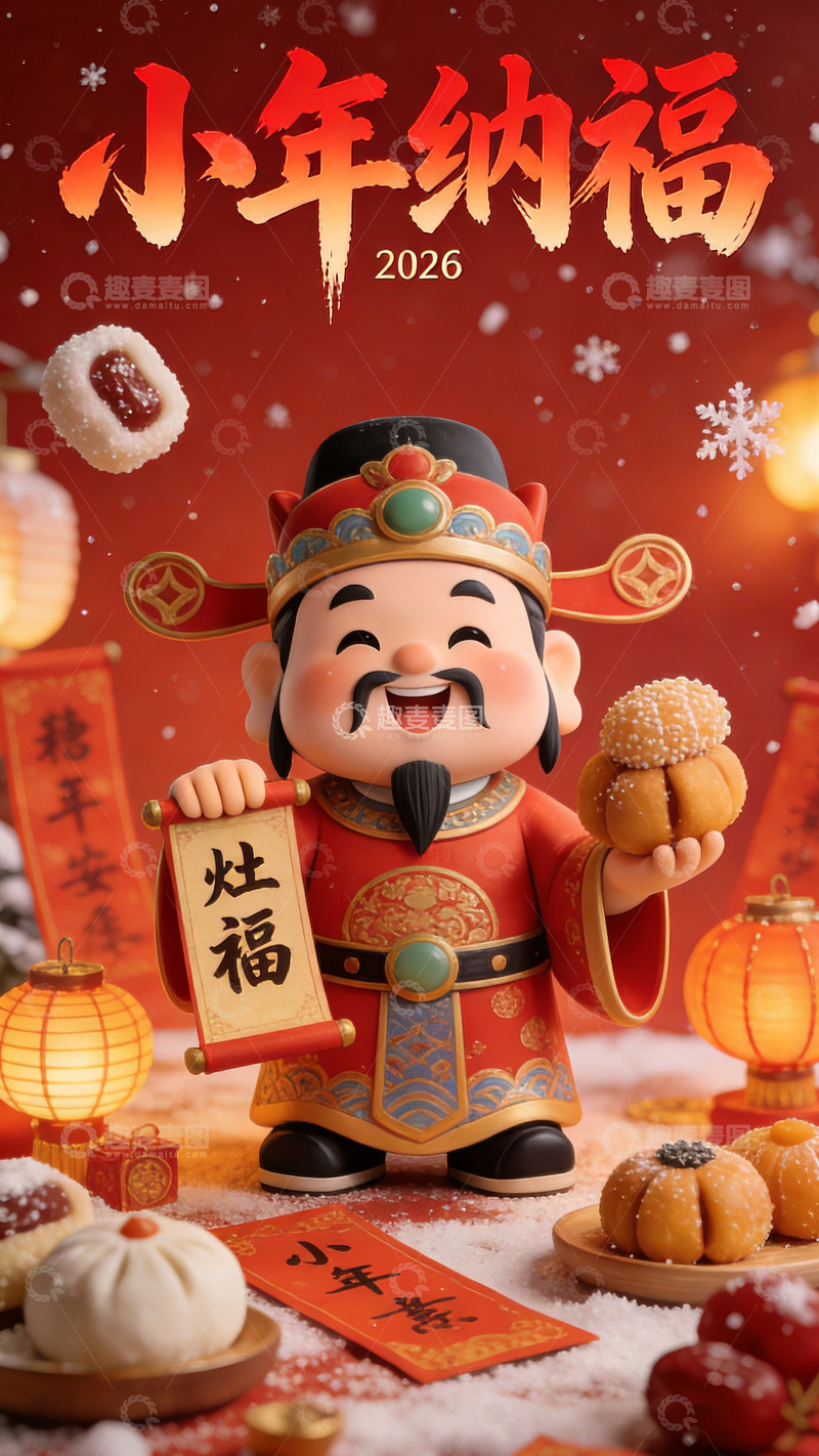 高清大图下载【趣麦麦图】喜庆小年财神爷祝福图片