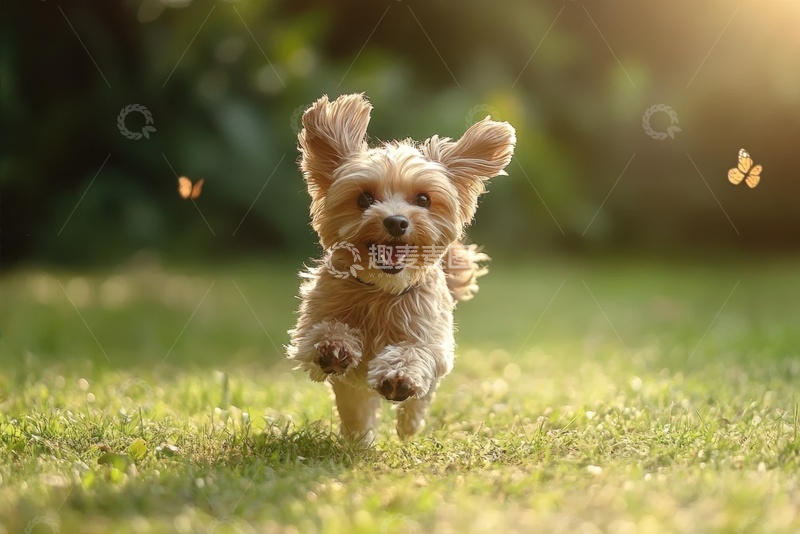 高清大图下载【趣麦麦图】奔跑在草地上的可爱小狗
