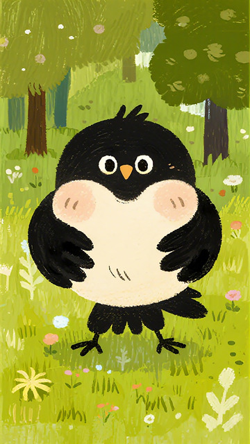 卡通小鸟草地插画