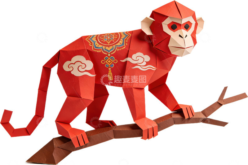 高清大图下载【趣麦麦图】折纸艺术-生肖猴（免扣）