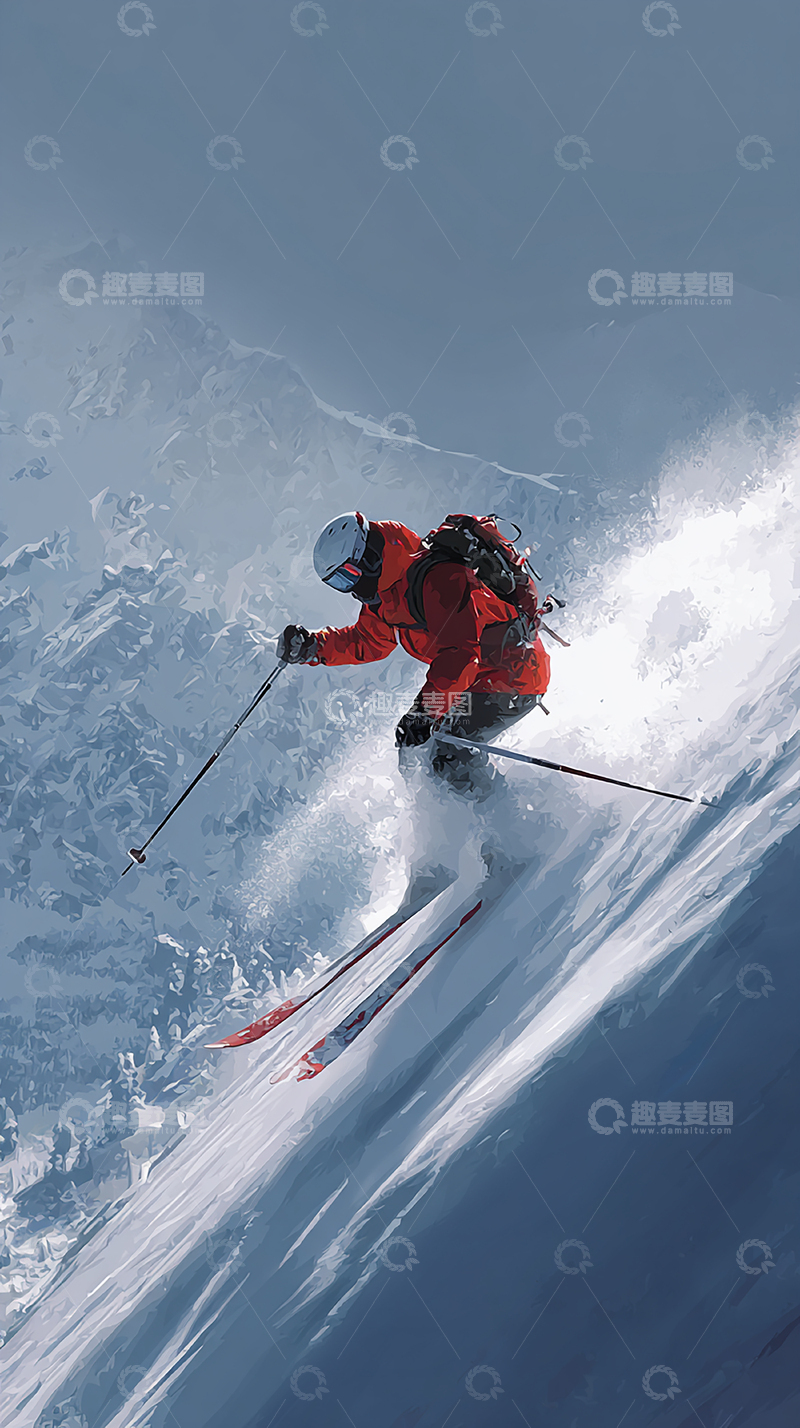 高清大图下载【趣麦麦图】极限滑雪挑战极地雪山