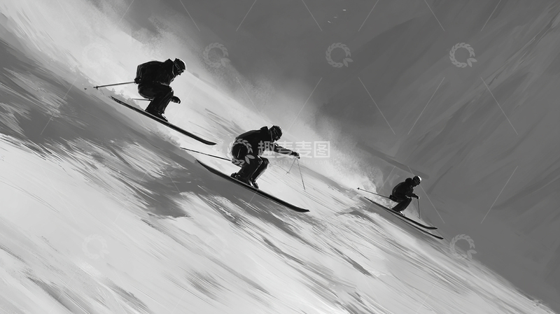 高清大图下载【趣麦麦图】雪山滑行的勇士