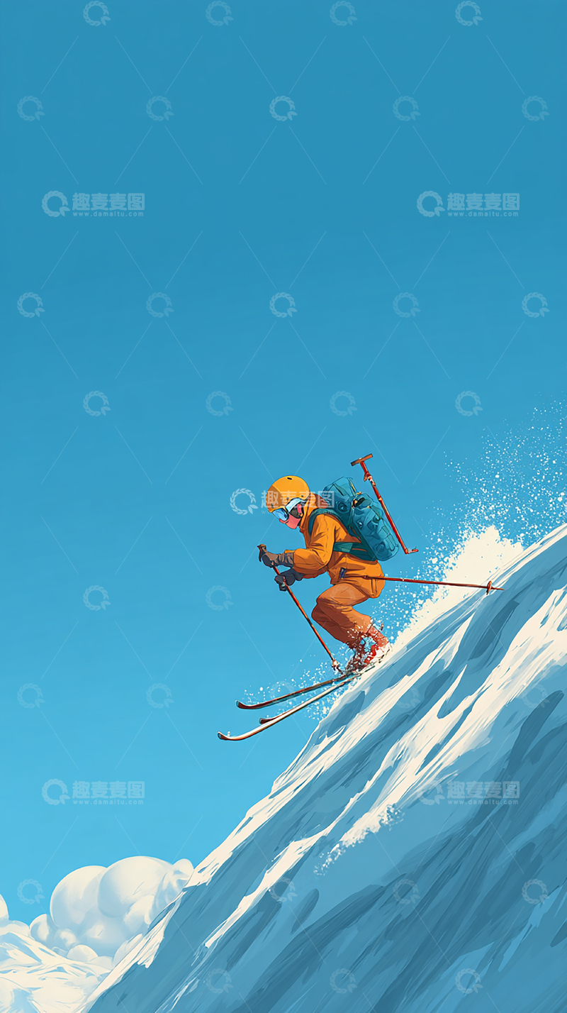 高清大图下载【趣麦麦图】极限滑雪挑战雪山险境