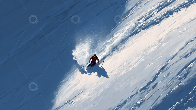 高清大图下载【趣麦麦图】极限滑雪高手挑战雪山