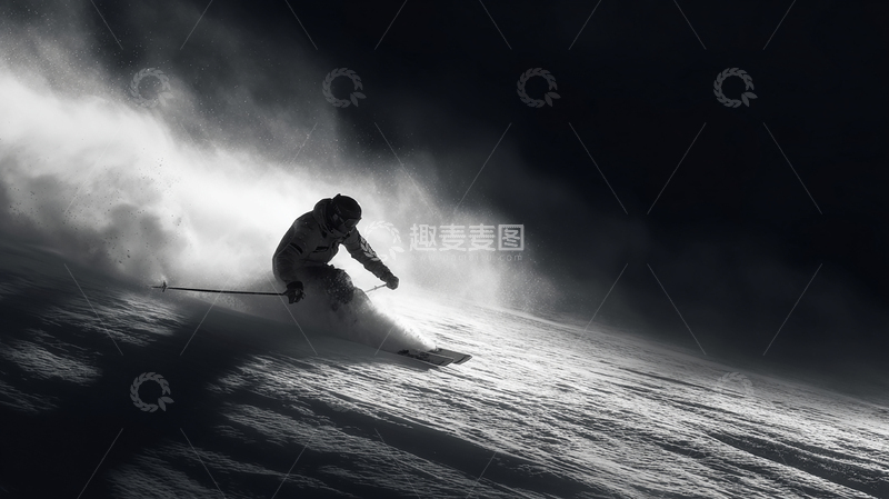 高清大图下载【趣麦麦图】黑白极致滑雪狂奔