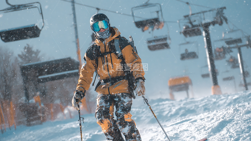 高清大图下载【趣麦麦图】雪地滑雪者英姿飒爽